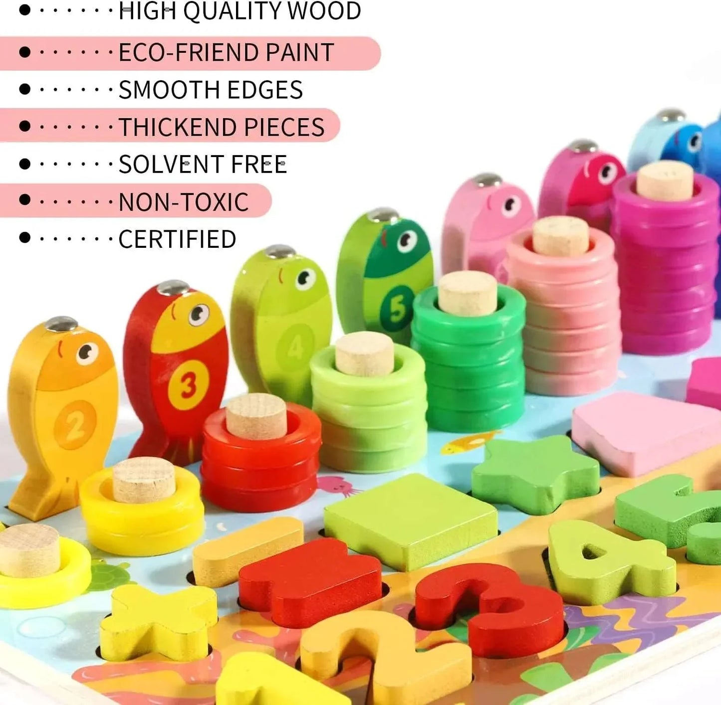 Kids Wooden Shape Puzzle Fishing Counting Game