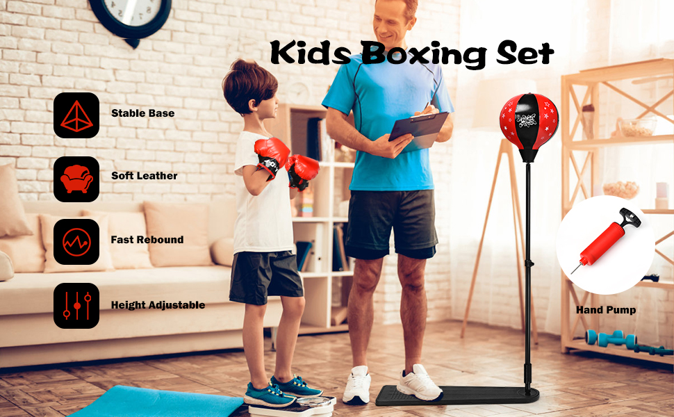 Kids Boxing Stand + Gloves and Pump (Height-Adjustable)