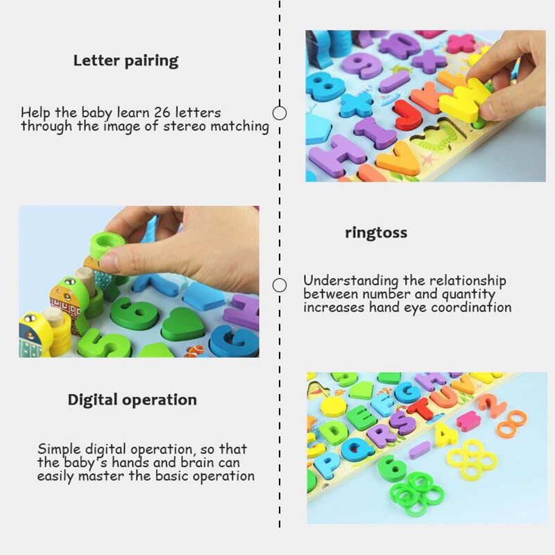Kids Wooden Shape Puzzle Fishing Counting Game