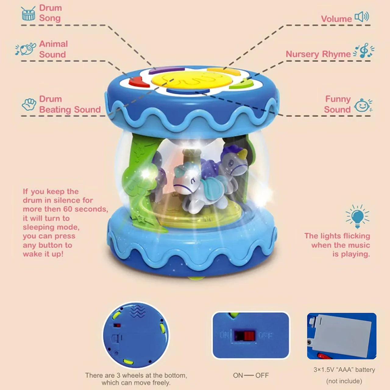 Huanger Baby Drum Music With Light