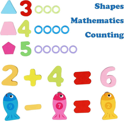 Kids Wooden Shape Puzzle Fishing Counting Game