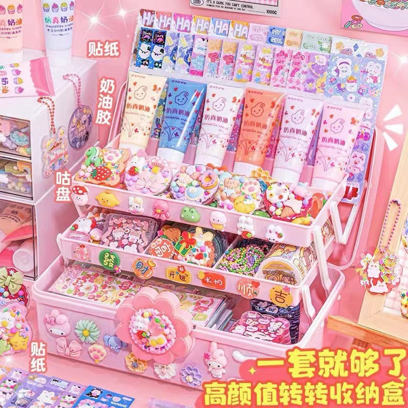 Pink stationery set with various items on a pink background