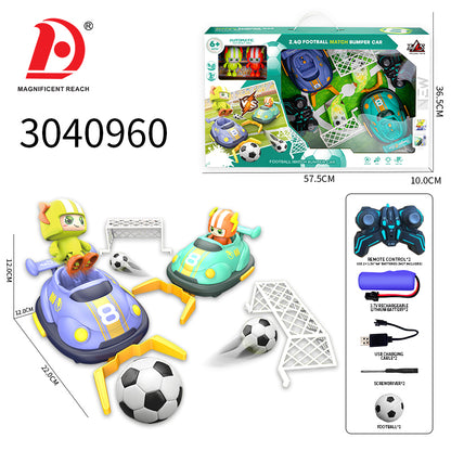 Toy football match bumper cars with packaging and specifications on a white background
