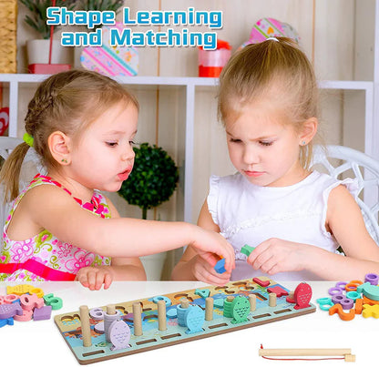 Kids Wooden Shape Puzzle Fishing Counting Game