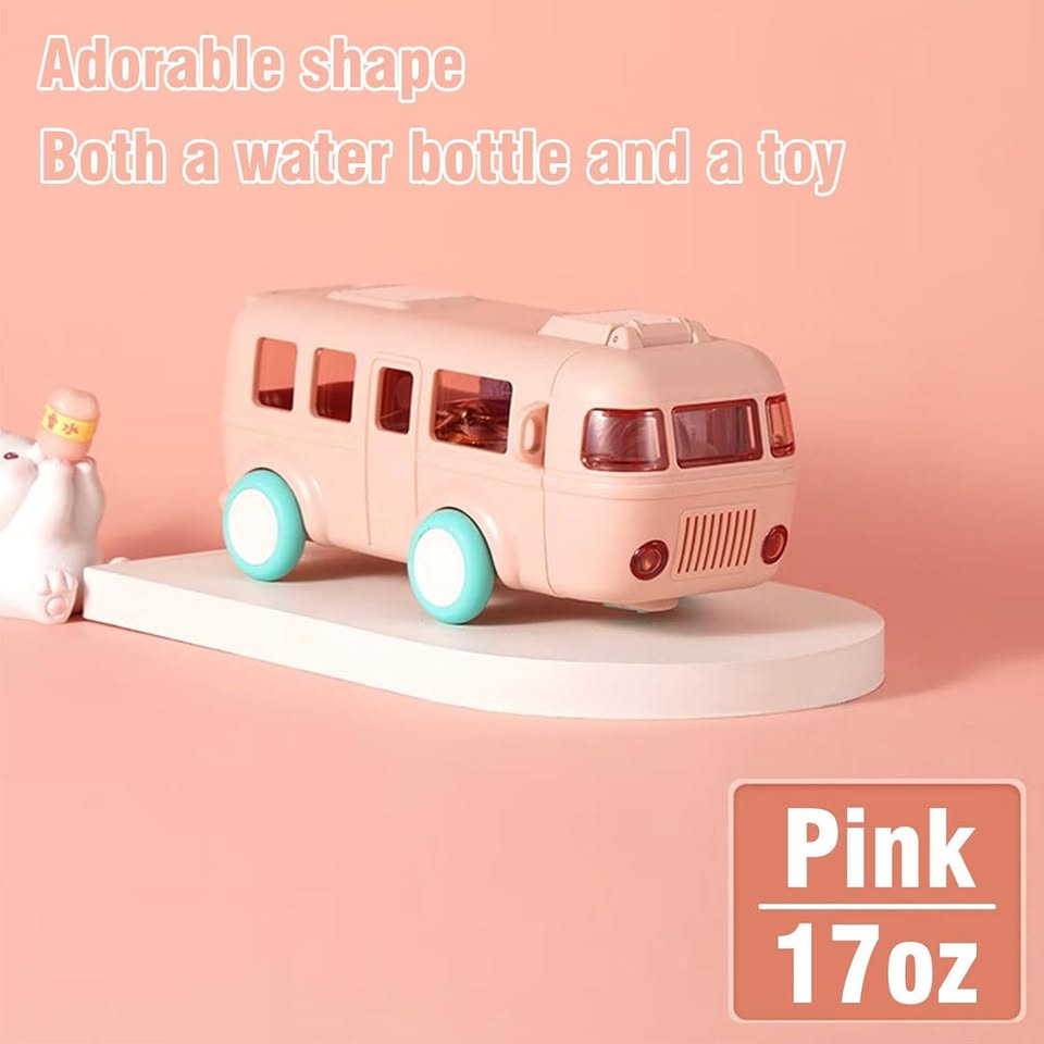 Pink toy vehicle with text on a pink background