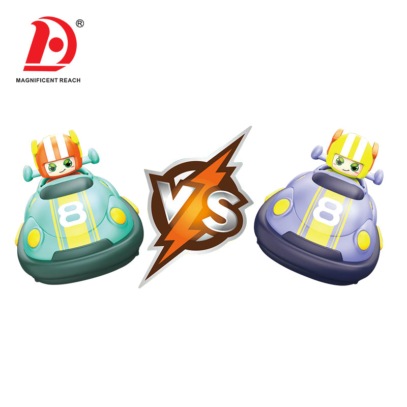 Two cartoon bumper cars with a 'vs' logo and Magnificent Reach logo above on a white background.