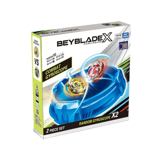Beyblade X packaging with two陀螺 on a white background