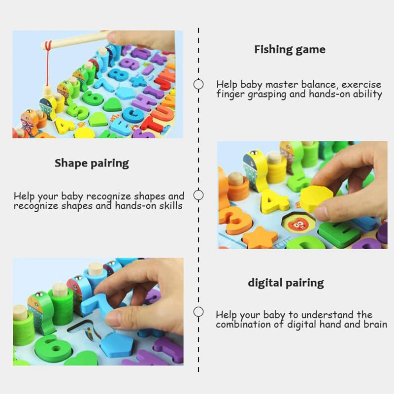 Kids Wooden Shape Puzzle Fishing Counting Game