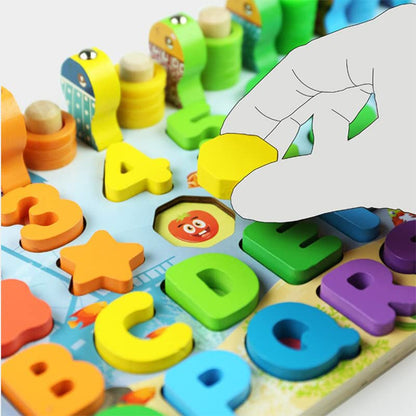 Kids Wooden Shape Puzzle Fishing Counting Game