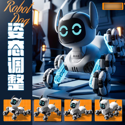 Toy robot with a futuristic design in a dark, sci-fi setting