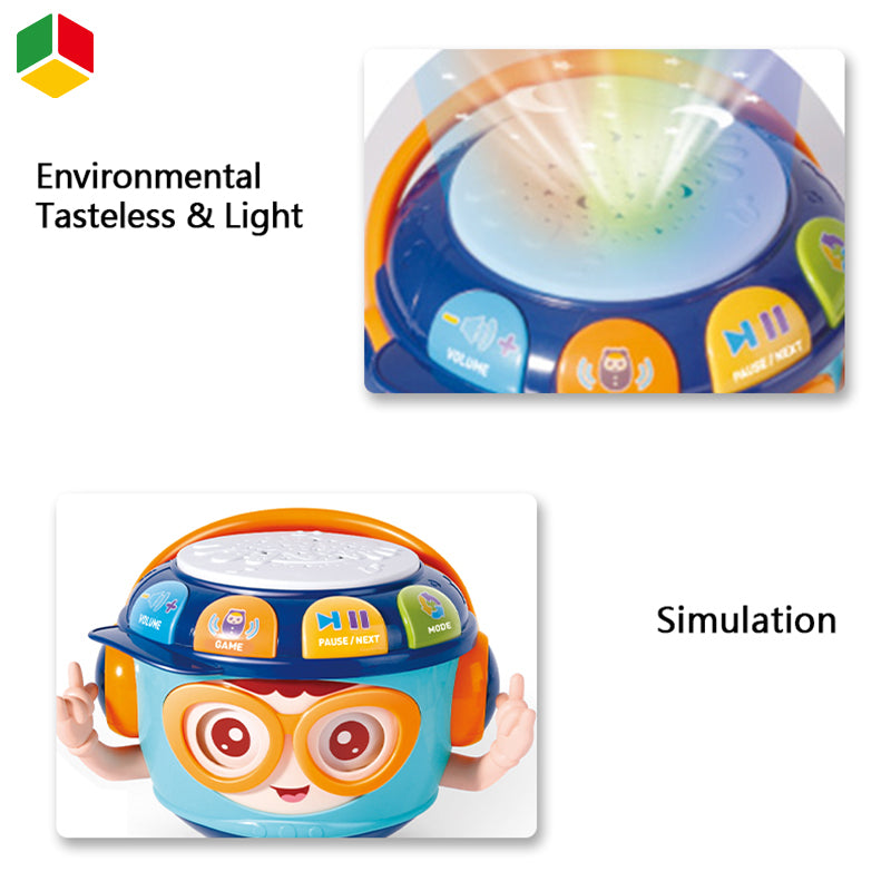 Colorful toy with a smiling face and various buttons, labeled 'Simulation'.