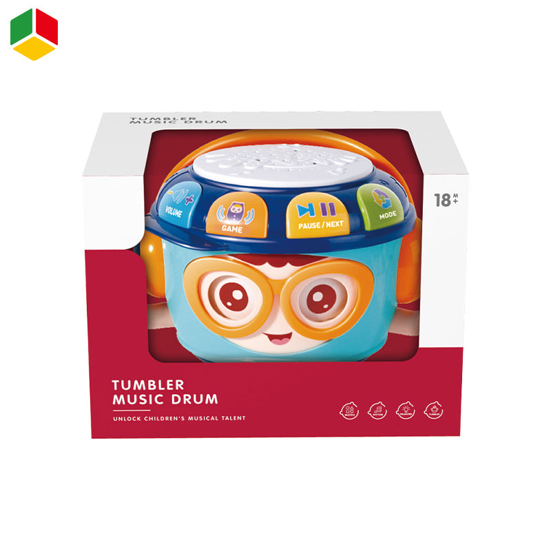 Tumbler Music Drum toy in its packaging with a colorful design on a white background.
