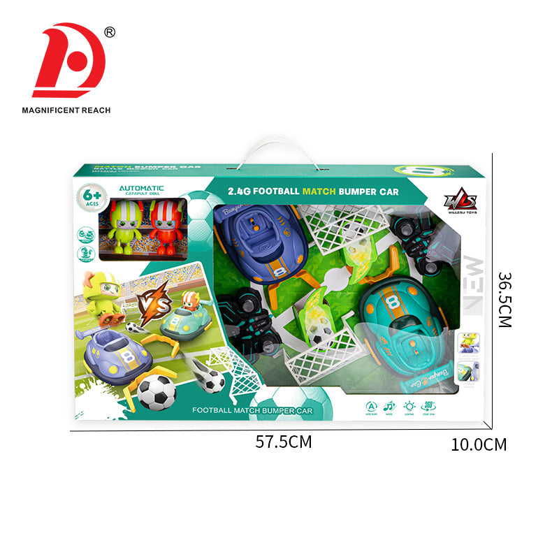 Toy car packaging with colorful design and text on a white background