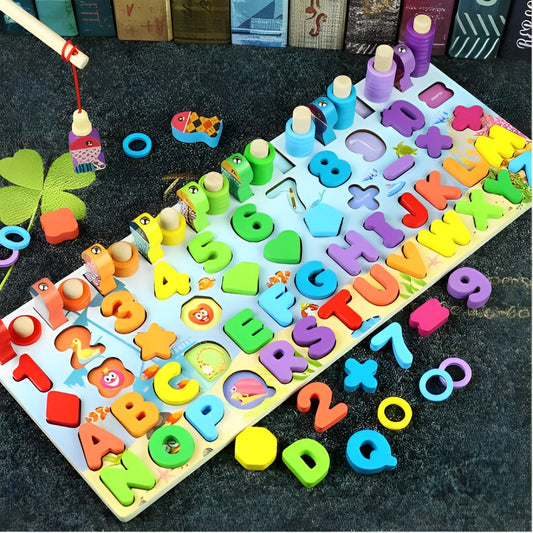 Kids Wooden Shape Puzzle Fishing Counting Game