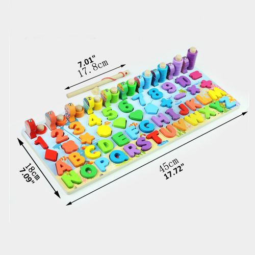 Kids Wooden Shape Puzzle Fishing Counting Game